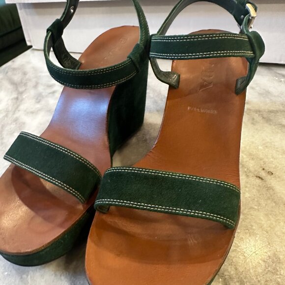 Prada Green Suede Wedge Platform Sandals Vintage 90s/Y2K 8.5 - Picture 6 of 11